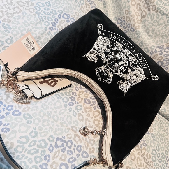 New Black Juicy Couture Purse Velvet Bag Handbag Vintage Style Scottie Dog